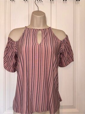 American Eagle Outfitters Pink Striped Cold-Shoulder Top